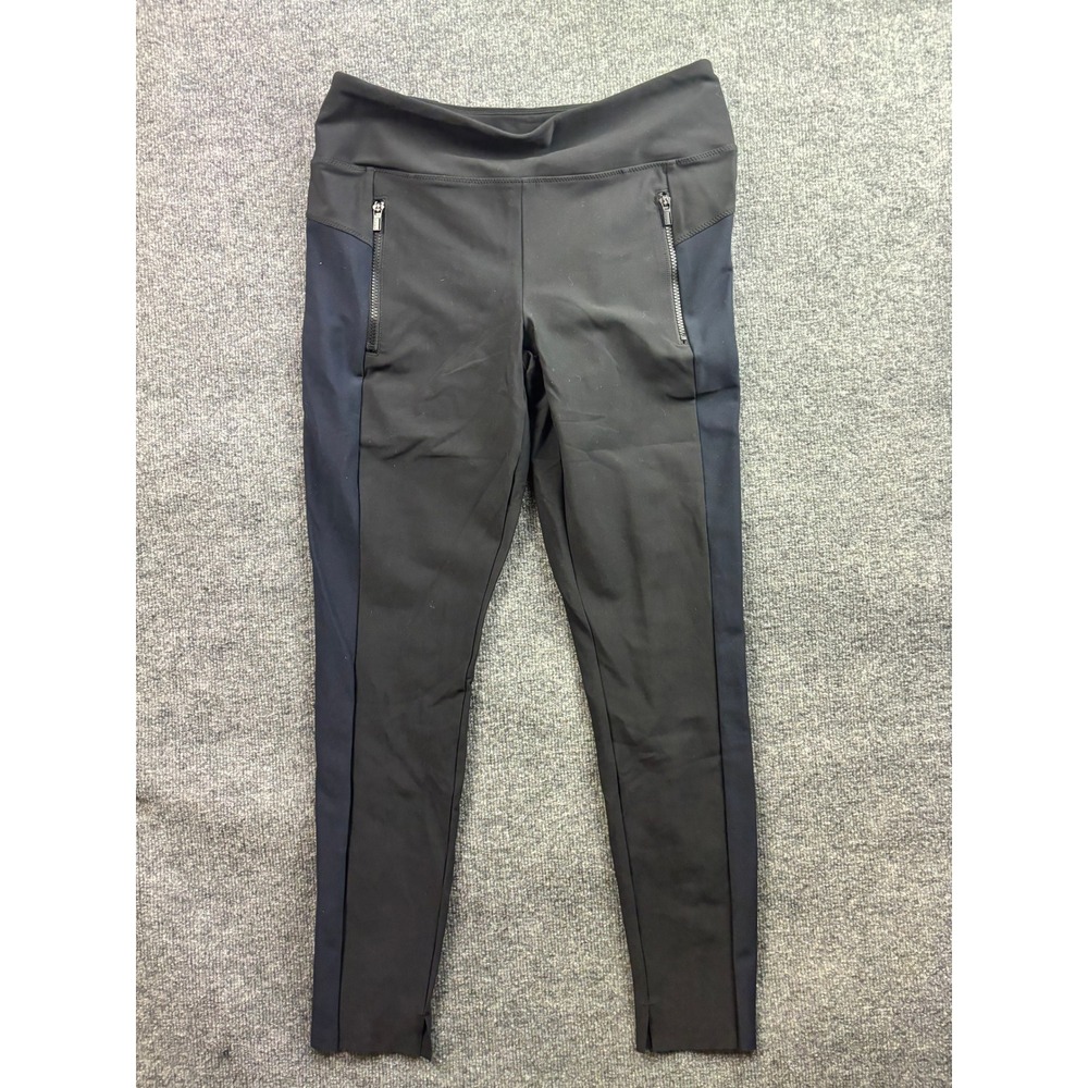 Athleta Leggings Womens LT Black Blue Colorblock Zipper Pockets Tall Stretch